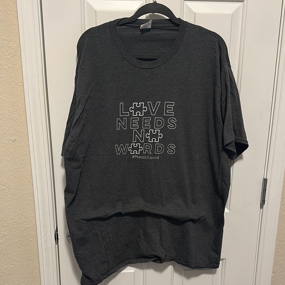 “Love Needs No Words” Port and Company Charcoal Gray Short Sleeve Tee